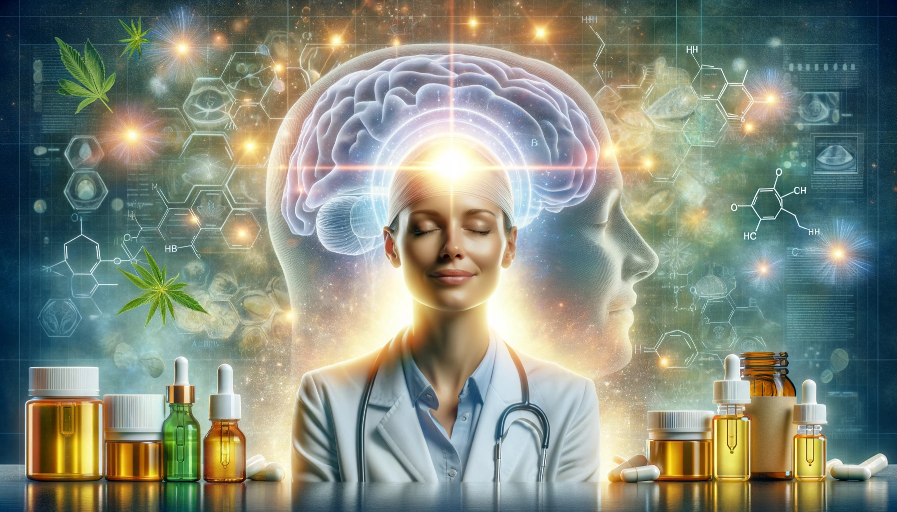 Image illustrant l'article : 'Soulager les Migraines avec le CBD : Une Approche Naturelle et Efficace'. Cette image apaisante représente une approche naturelle et efficace pour le soulagement des migraines en utilisant le CBD. Elle présente un environnement serein avec des éléments de la nature et des produits CBD tels que des huiles et des capsules, mettant en avant l'idée d'une solution naturelle. Le choix de couleurs harmonieuses renforce la sensation de tranquillité et de bien-être. Découvrez comment le CBD peut offrir un soulagement efficace et naturel des migraines dans cet article